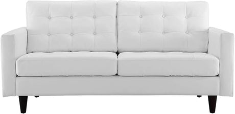 Empress Mid-Century Modern Upholstered Leather Loveseat In White