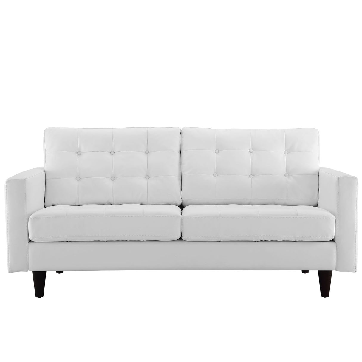 Empress Mid-Century Modern Upholstered Leather Loveseat In White