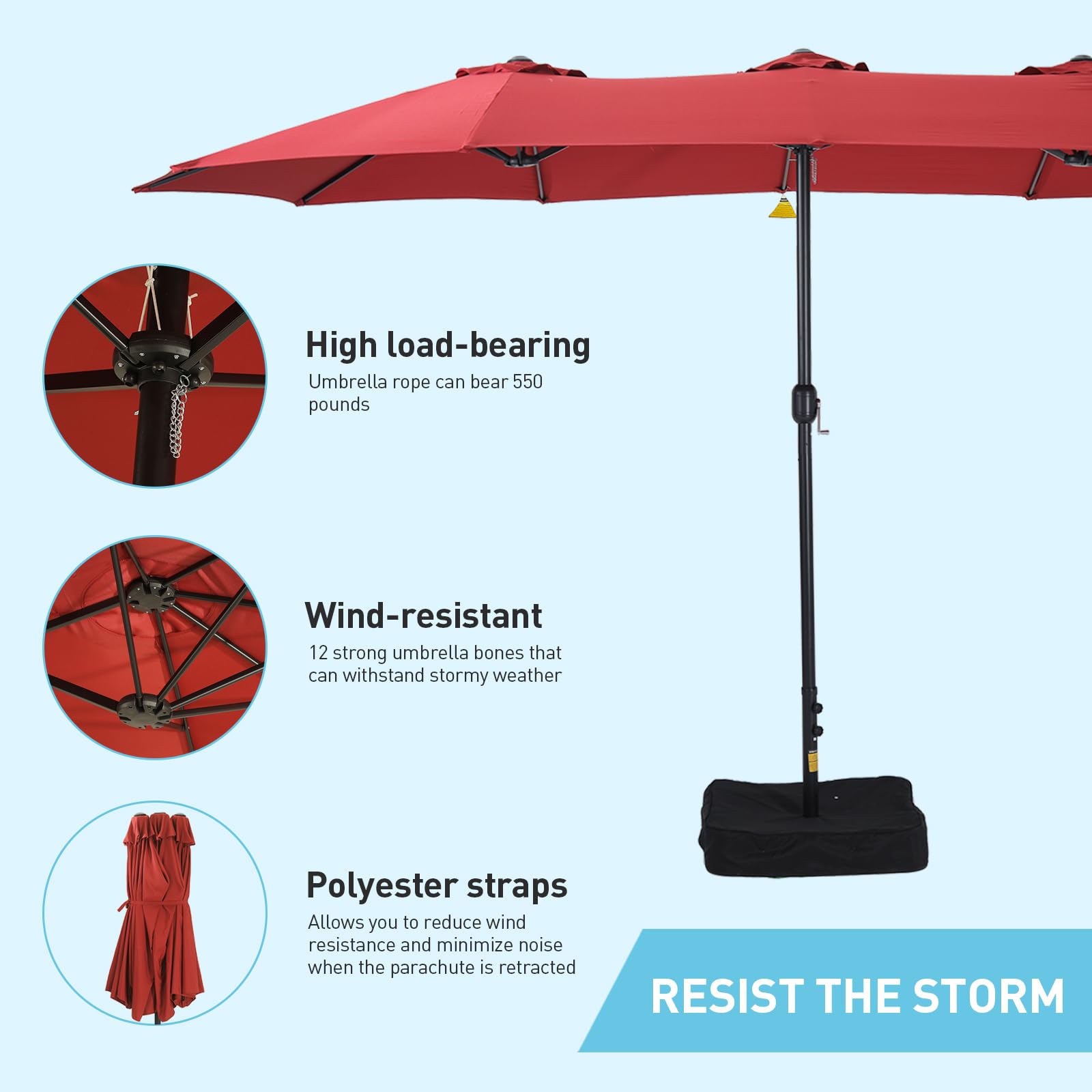 Double Sided Patio Umbrellas with Base Included, Outdoor Large Rectangle Market Umbrella