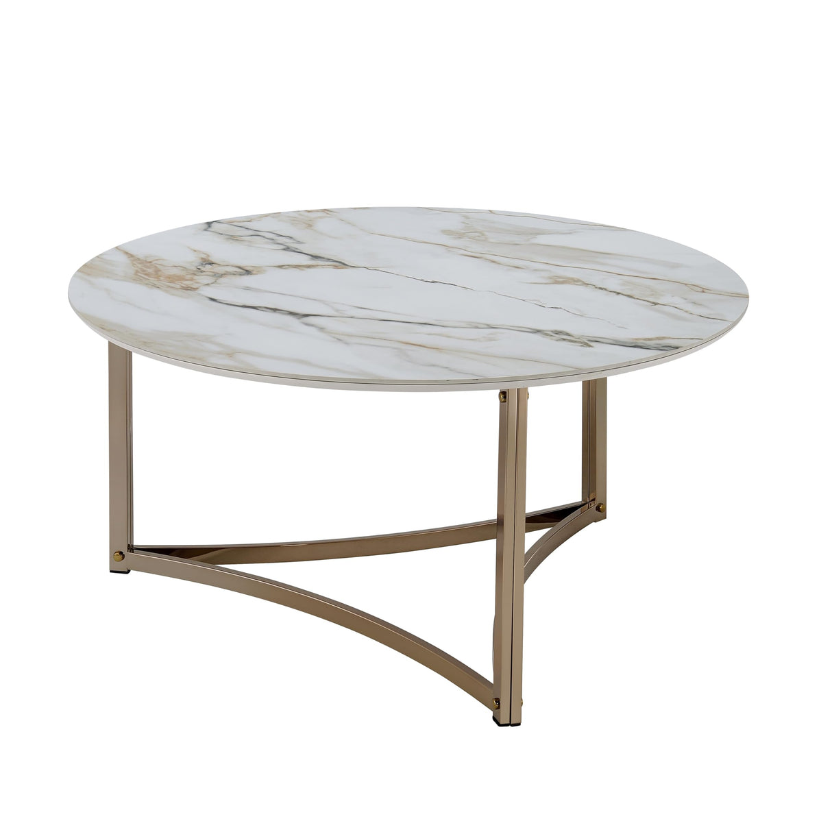 Aziz Contemporary Metal Coffee Table with Stone Top in Champagne Bronze