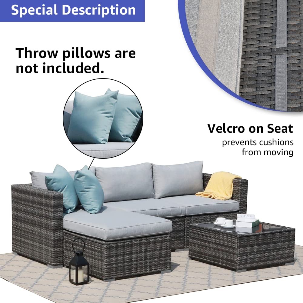 Outdoor Patio Furniture Set, Sectional Conversation All-Weather Grey PE Wicker