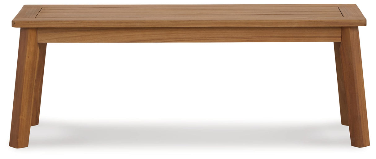 Janiyah Casual Outdoor Dining Bench, Light Brown