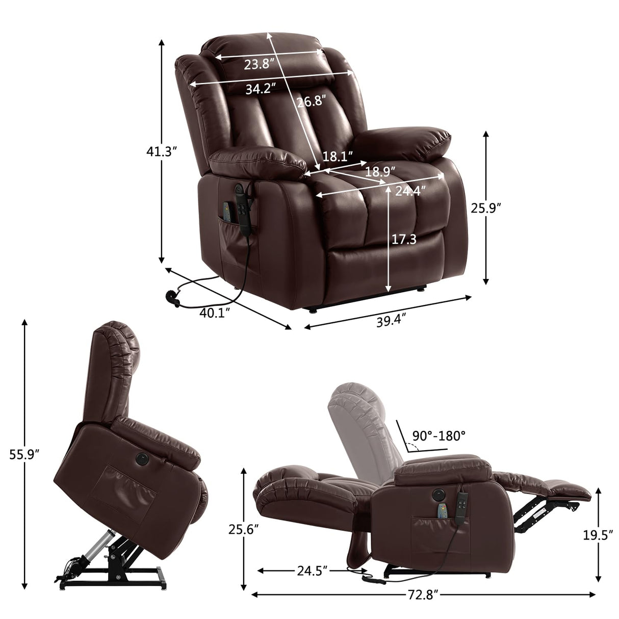 Infinite Position Power Lift Chair Lay Flat Recliner Dual Motor Sleeper Chair with Massage