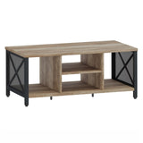 Coffee Table for Living Room, Rustic Wood Center Table with Shelves