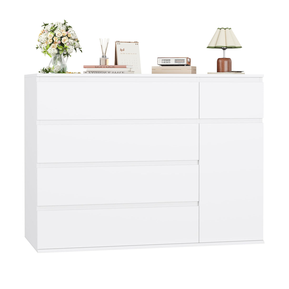 5 Drawer Dresser, White Dresser Modern Dresser for TV Stand, Double Dresser