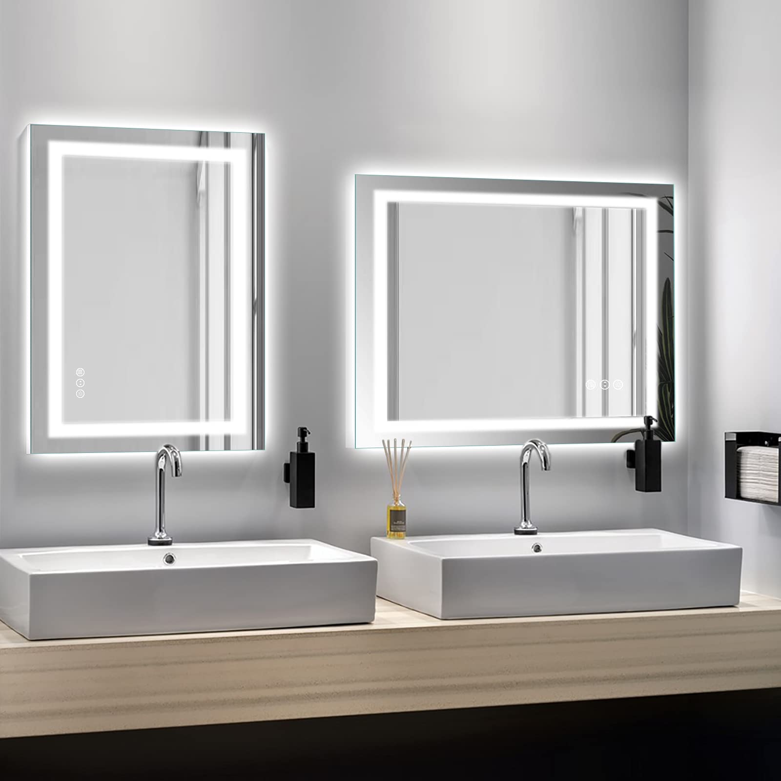 LED Bathroom Mirror  Front and Backlight, Stepless Dimmable Wall Mirrors