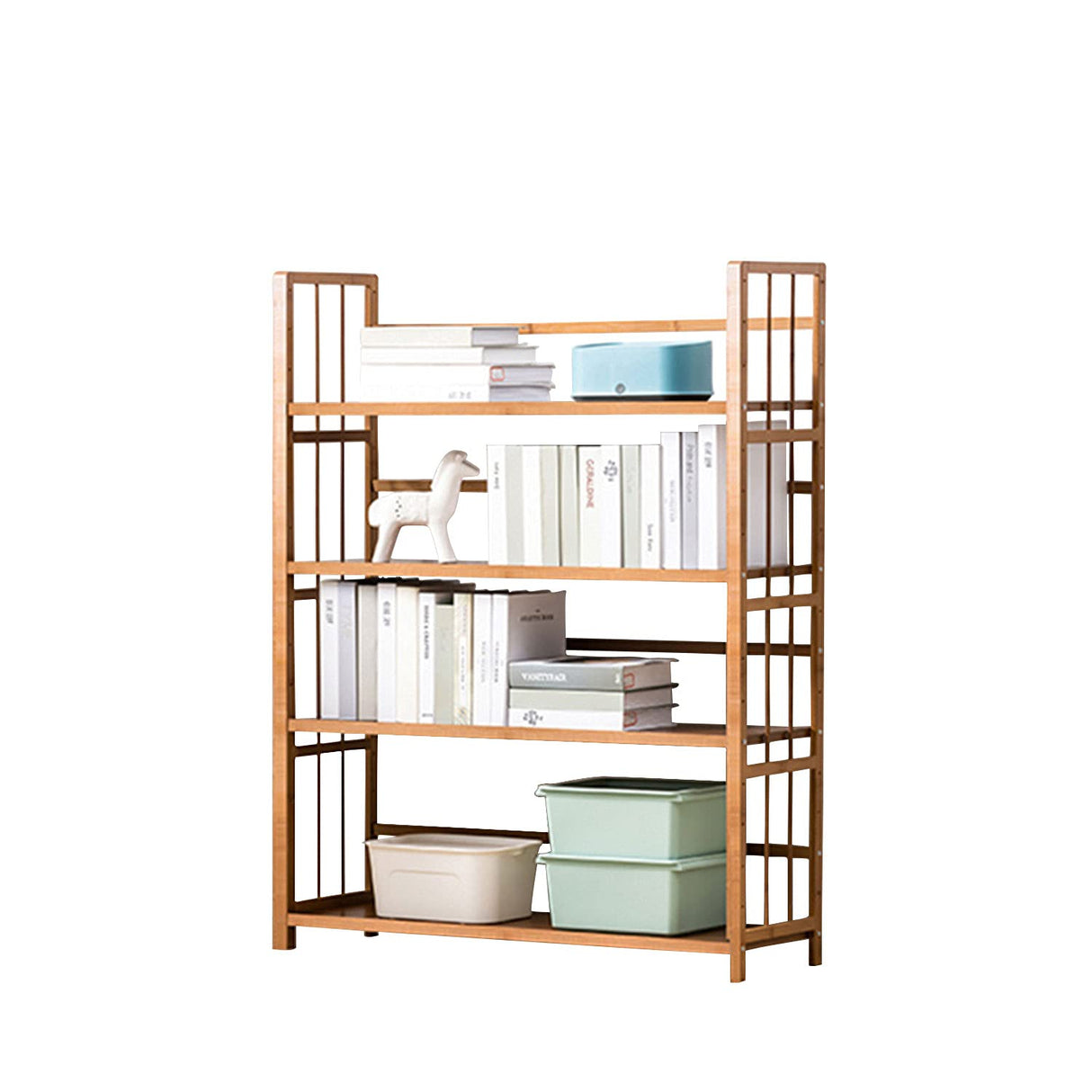 Adjustable Bamboo Open Bookshelf - Large 4-Tier Free Standing Storage Rack