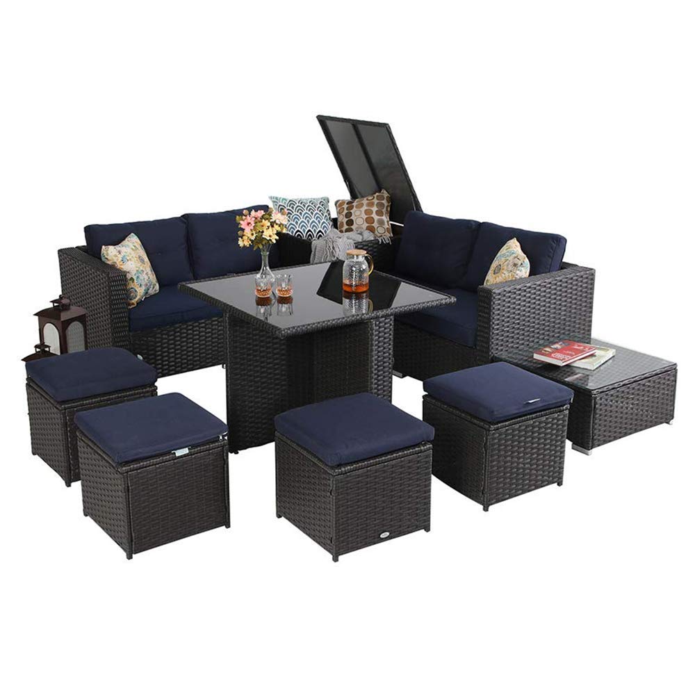 9 Piece Outdoor Furniture Sectional Patio Sofa Dining Set