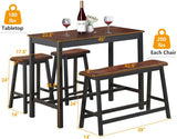 4-Piece Solid Wood Dining Table Set, Counter Height Table w/ 1 Bench & 2 Saddle Stools,