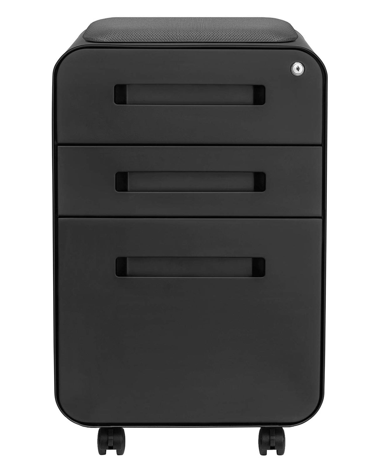 STOCKPILE Curve Seated 3-Drawer Mobile File Cabinet with Removable Magnetic Cushion Seat - Metal Filing Cabinet, Pre-Assembled