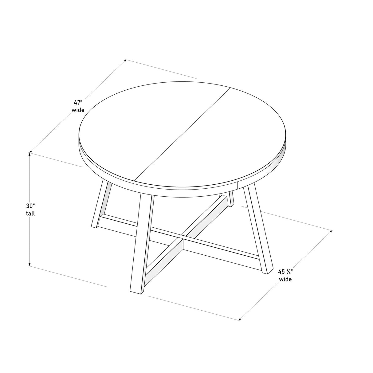 Round Dining Table, 47 Inch Solid Wood Kitchen Table, Farmhouse Round Table for 4,