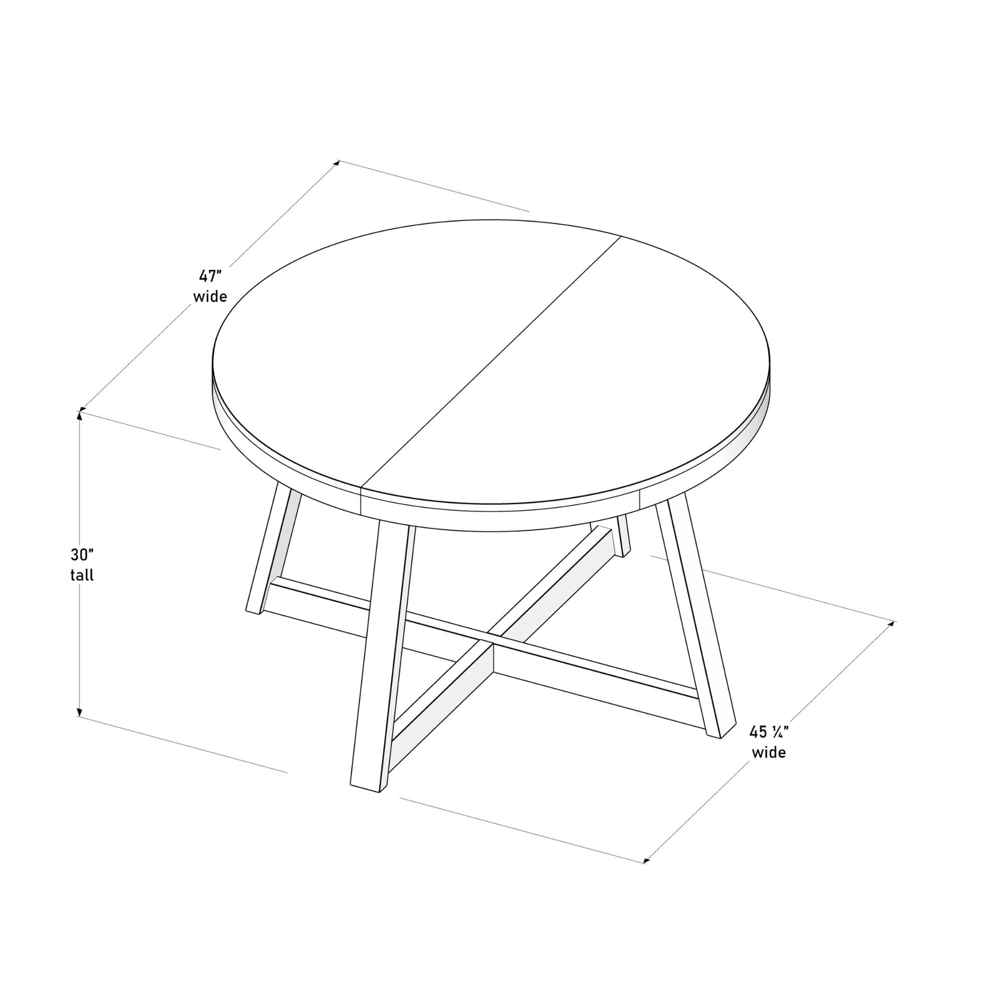 Round Dining Table, 47 Inch Solid Wood Kitchen Table, Farmhouse Round Table for 4,