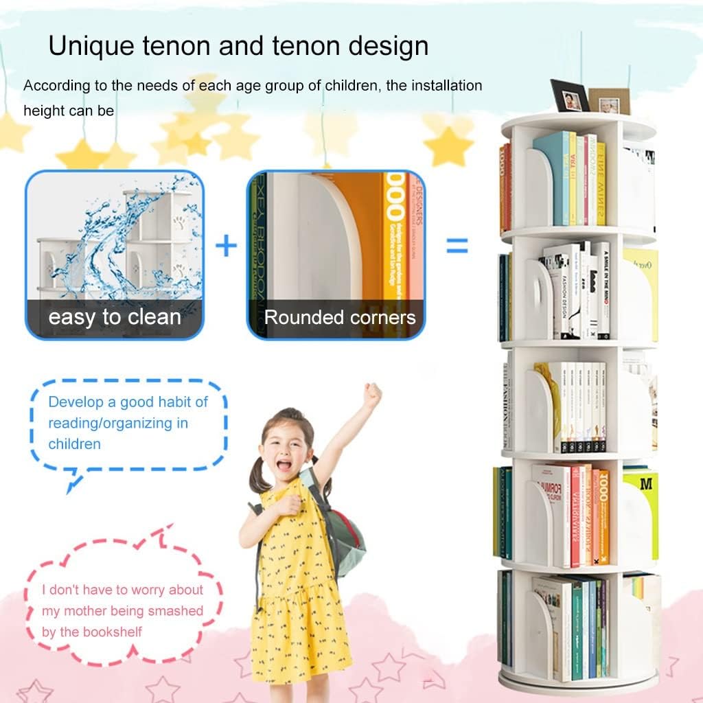360° Rotating Bookcase,3-5 Tier DIY Bookshelf, Floor Standing Display Shelves, Cultivate Children's Reading Interest,Birthday Color : B, Size : 50.8 * 128cm(4 Tier)