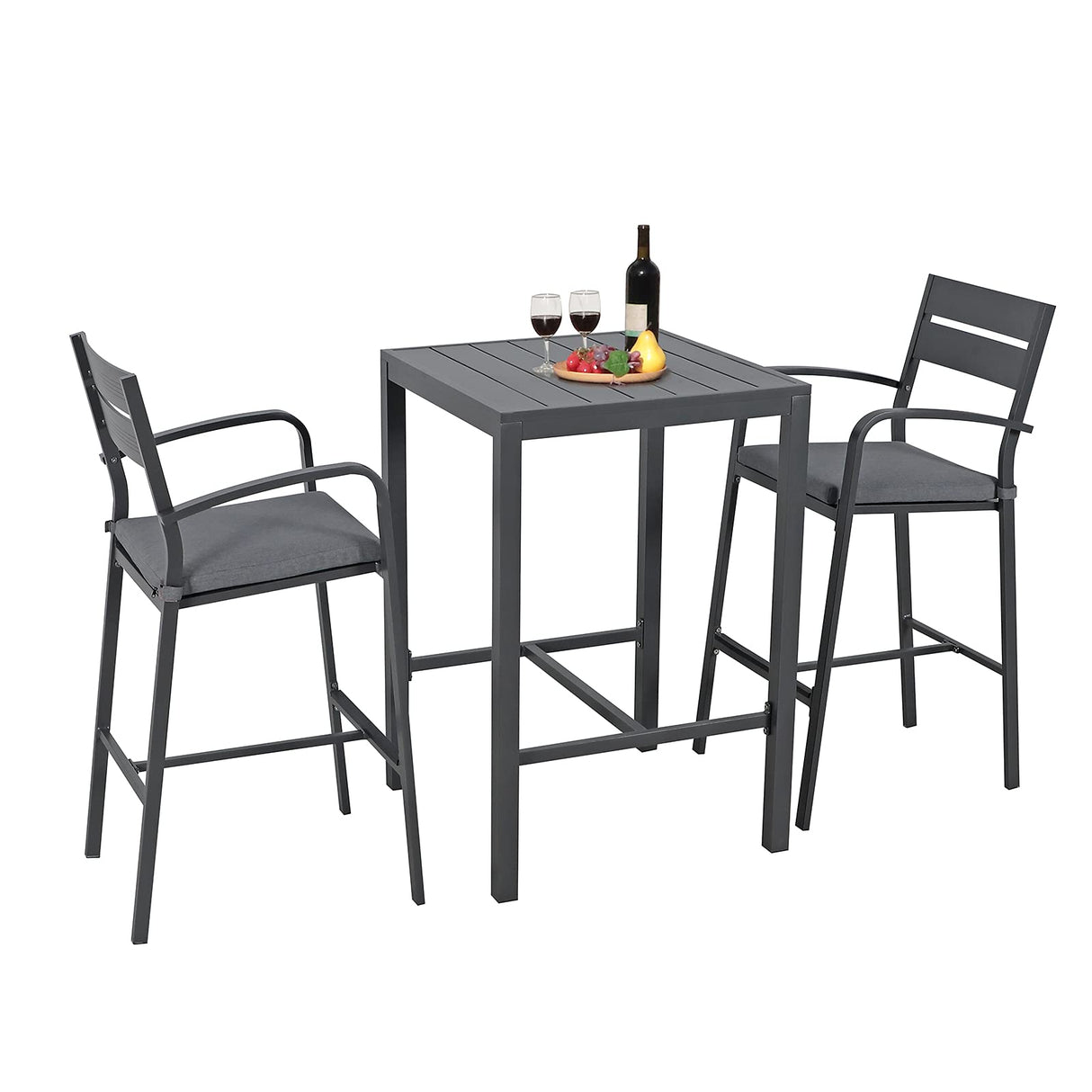 Aluminum Outdoor Bar Set, 3-Piece Outdoor Bar Height Table and Chairs Set