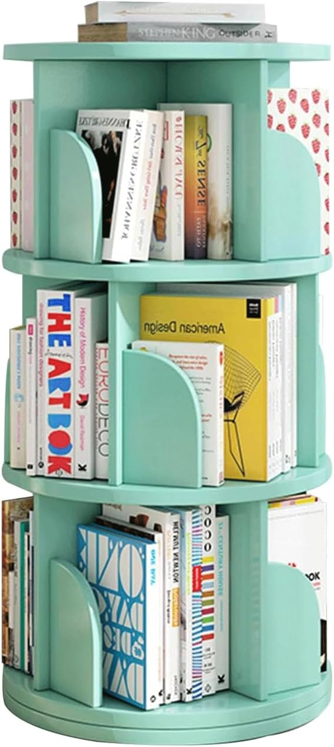 Bookshelf Multi-Layer Bookshelves Wooden Standing Bookcase 3-Tier 360° Rotating Books