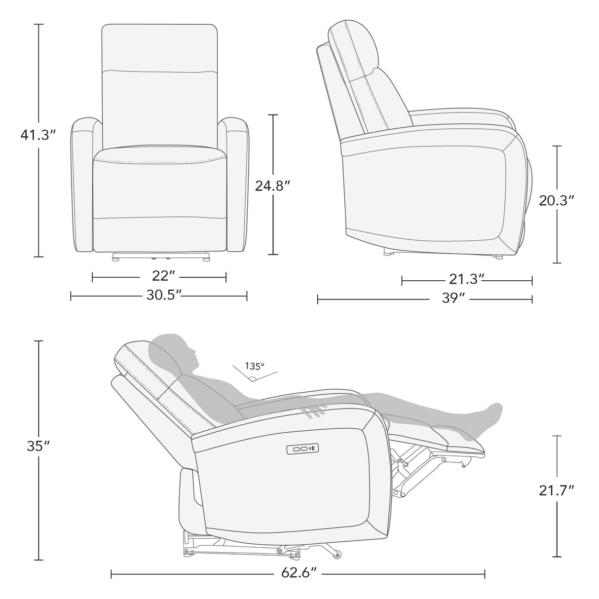 Recliner Chair, Zero Wall Reclining Sofa Chair W Power Headrest Type-C Charger