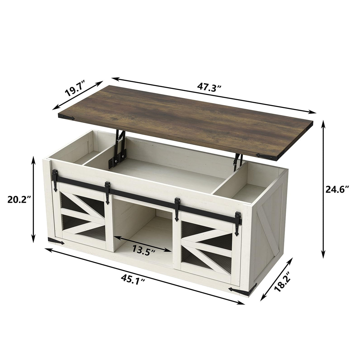 Lift Top Coffee Table with Storage, 47.3'' White Farmhouse Center Table