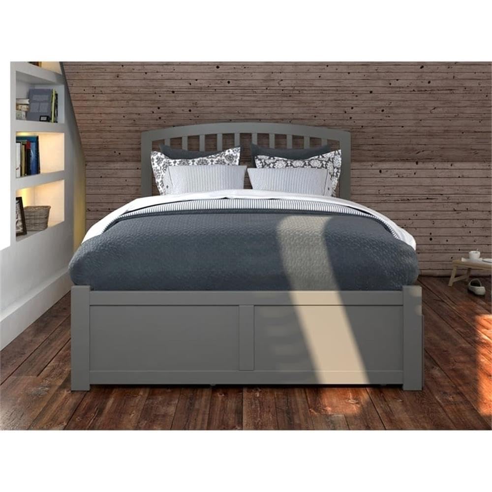 Solid Wood Full Platform Bed of with Twin Trundle in Gray