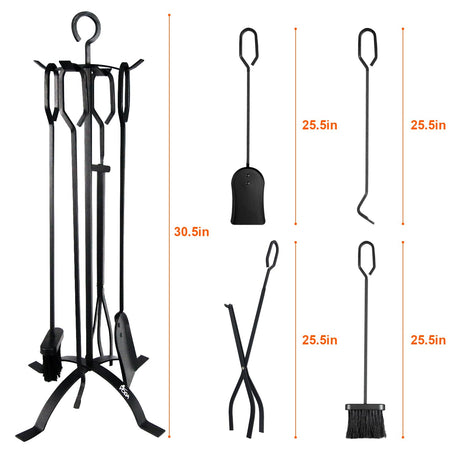 Fireplace Tools Set, 5-Piece Cast Iron 30.5" Fire Place Set Tools Indoor Fireside Accessories