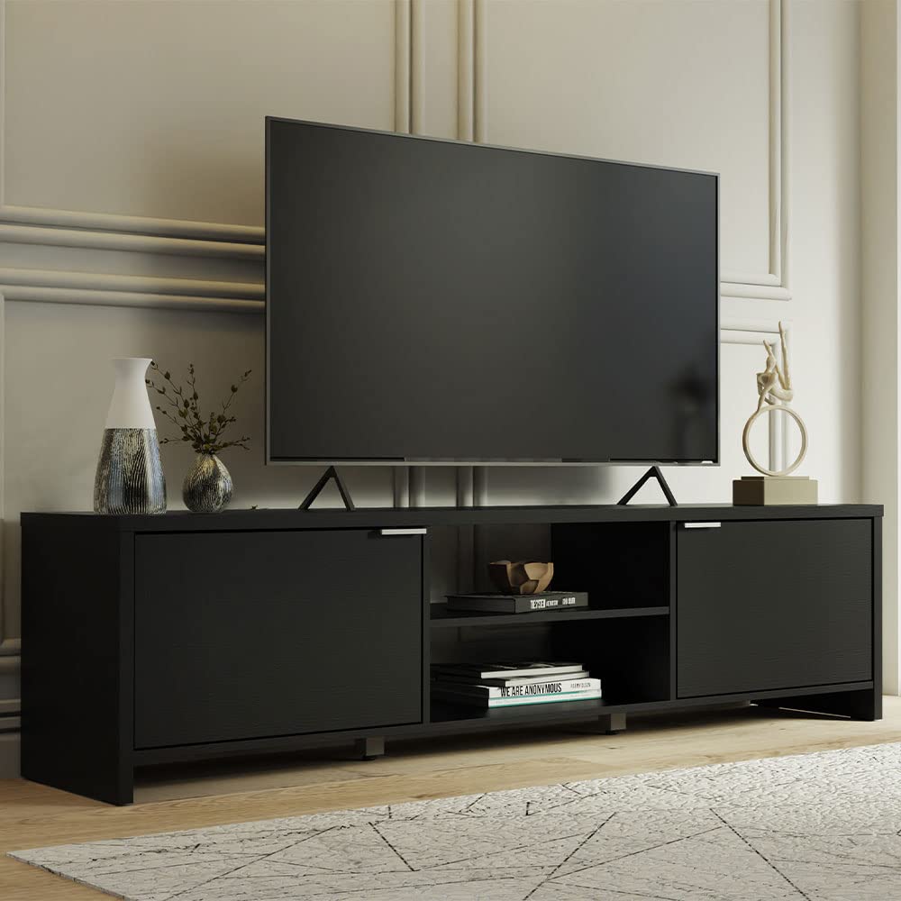 Large Media Console with Cable Management for 65, 75 Inch Media Storage Gaming Living