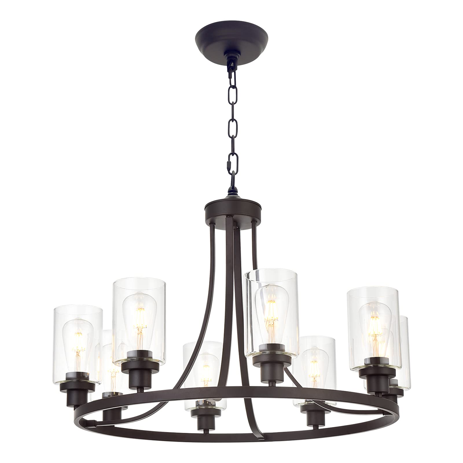 8 Lights Large Farmhouse Chandelier Wagon Wheel, Industrial Island Lights for Kitchen