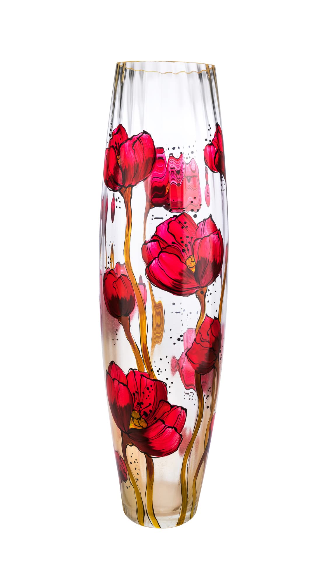 27-inch Glass Vase with Red Poppy Fantasy Pattern