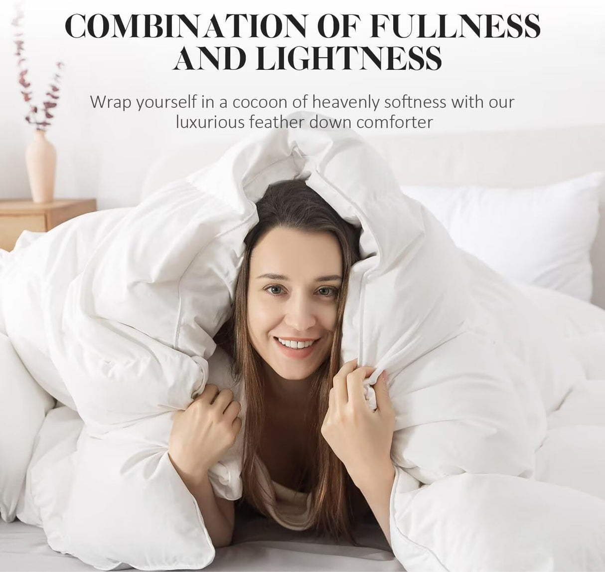White Queen Size Feather Down Comforter, Filled with Feather and Down, All Season