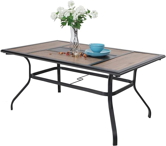 64" Large Outdoor Dining Table, Rectangular Metal Patio Table for 6