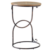 Natural and Black Jace Carved C End Table, Side Table, Night Stand, Wood and Metal