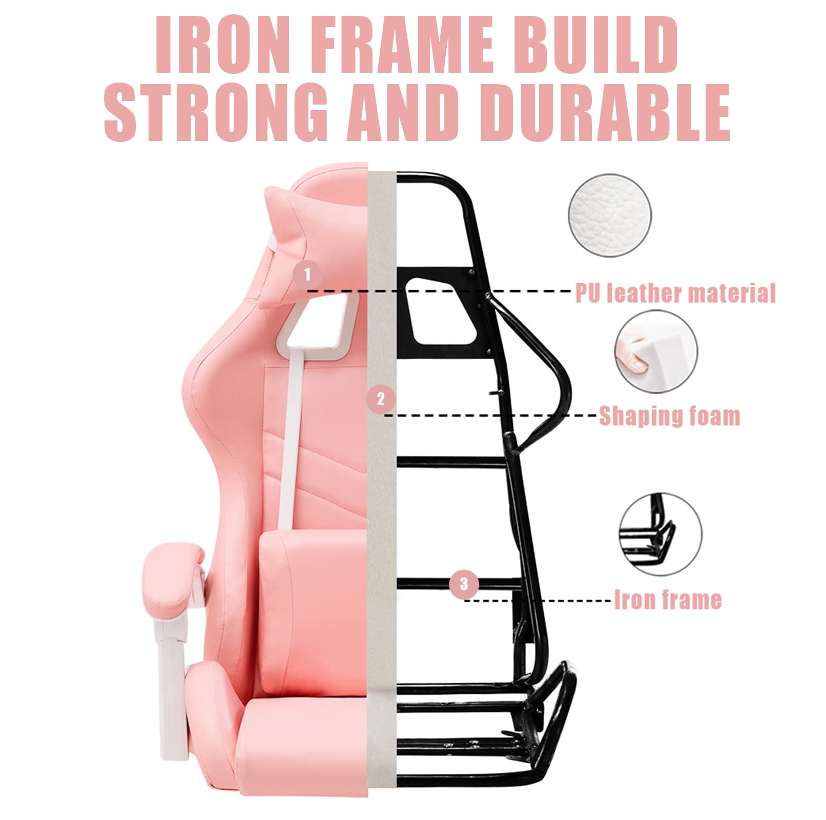 White Gaming Chair for Girls,Adult Computer Chair with Footrest