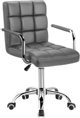 Mid-Back Office Task Chair Ribbed PU Leather Executive Modern Adjustable Home Desk Retro Comfortable