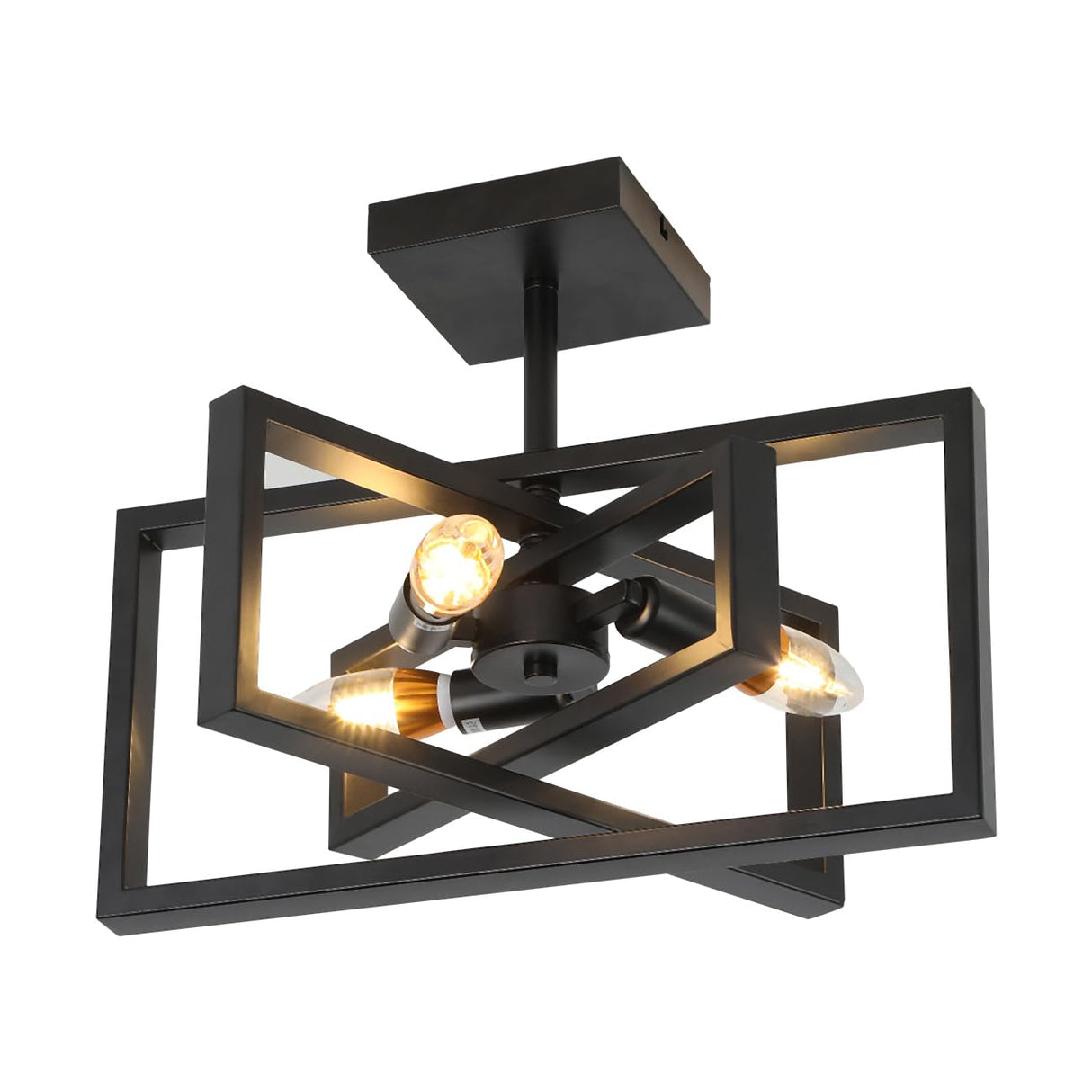 3-light Rustic Semi Flush Mount Rectangle Ceiling Light Industrial Pendant Lighting
