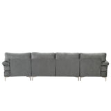 Large Velvet Fabric U-Shape Sectional Sofa, Double Extra Wide