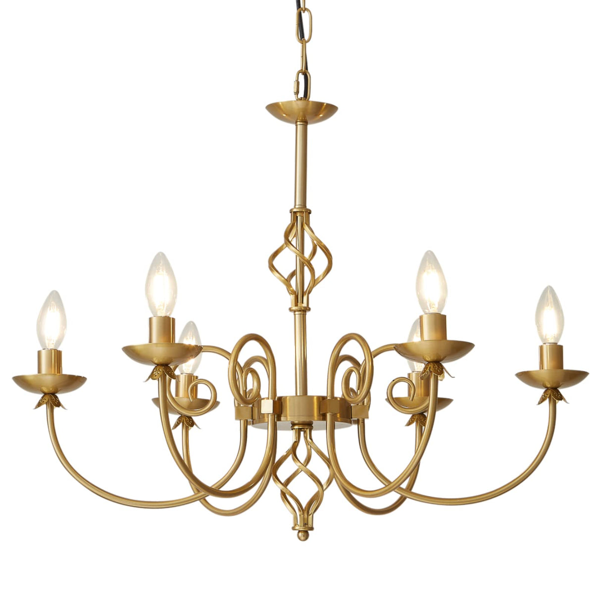 Modern Gold Chandelier for Dining Room 6 Lights Candle Chandelier Light Fixtures 26"