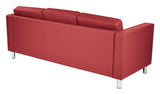 Sofa with Padded Box Spring Seats and Silver Finish Legs, Dillon Lipstick Faux Leather