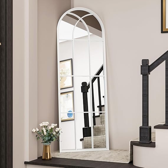 Arched Full Length Mirror 65x22 - Window Pane Floor Mirror