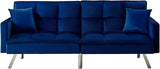 80'' Velvet Love seat Convertible Futon Two Pillows, Sleeper Couch