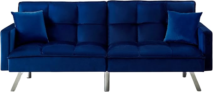 80'' Velvet Love seat Convertible Futon Two Pillows, Sleeper Couch
