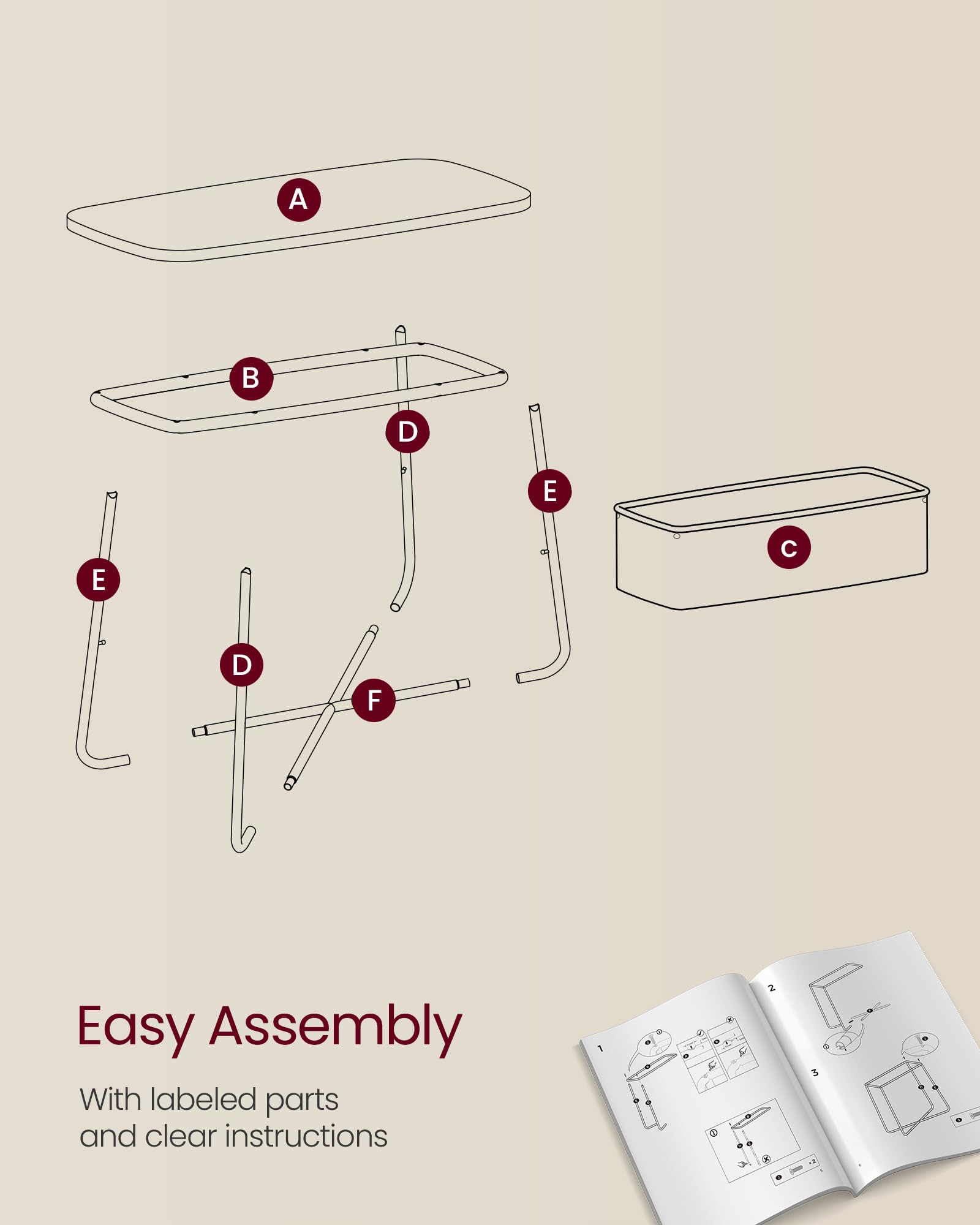 End Table, Side Table with Fabric Basket, Modern Nightstand, Rectangular Bedside Table