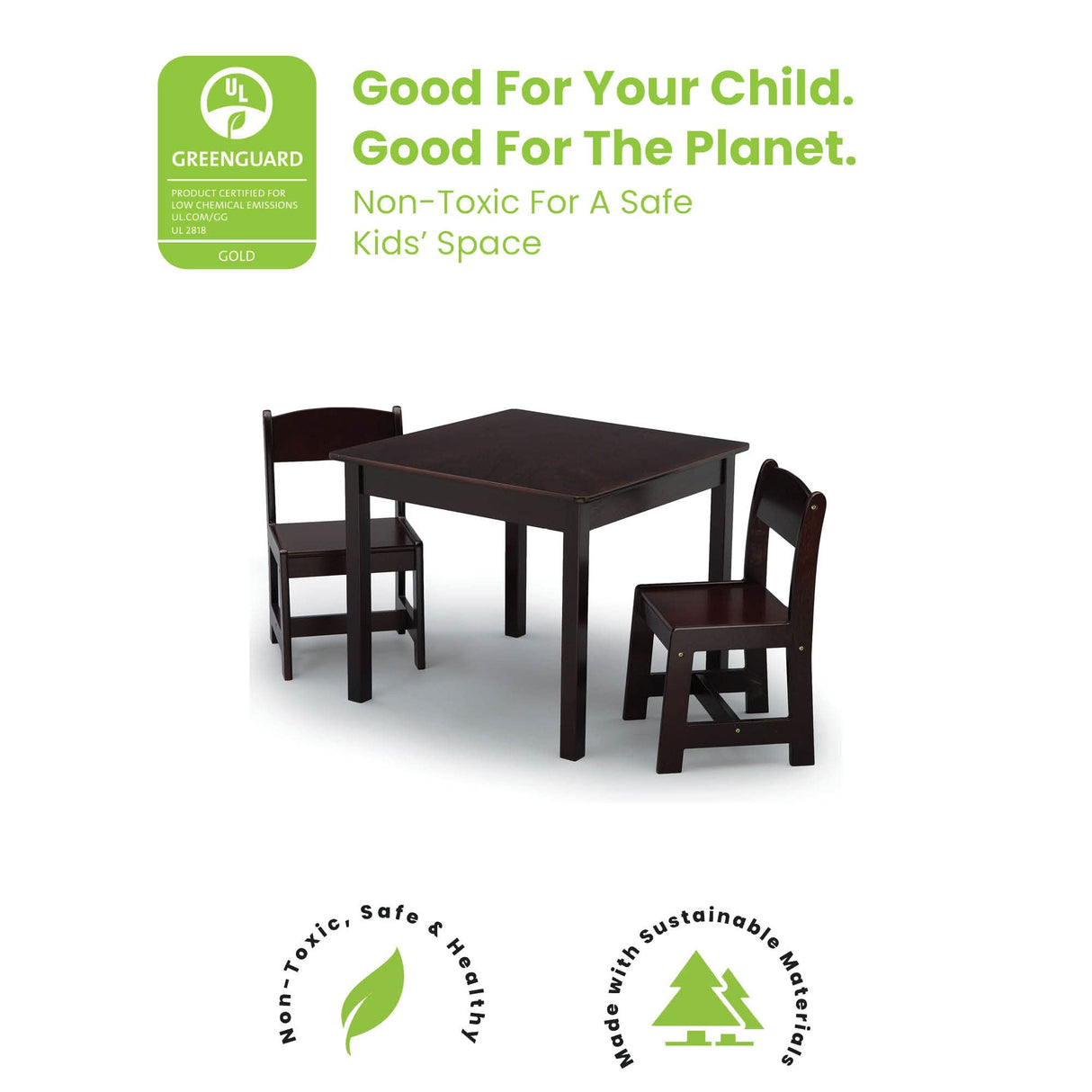 MySize Kids Wood Table and Chair Set (2 Chairs Included) - Ideal for Arts & Crafts