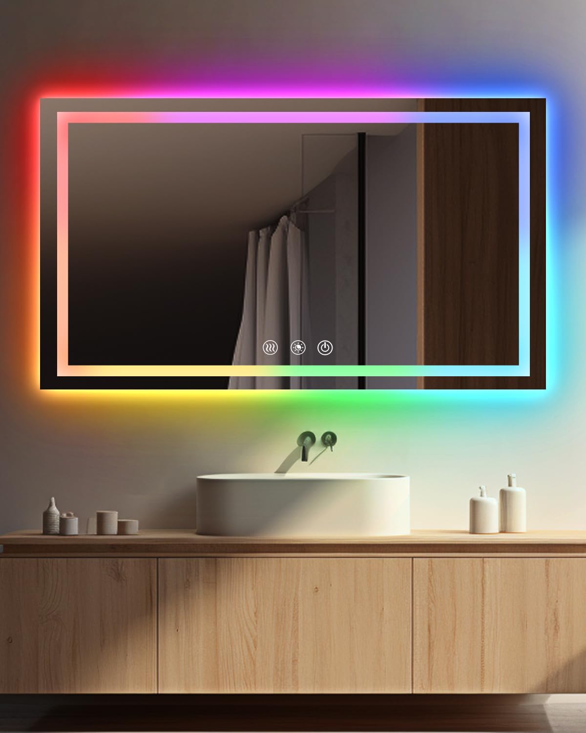 LED Bathroom Mirror,RGB Color Changing Bathroom Mirror