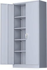 Metal Garage Cabinet, White 42" Lockable Storage Cabinet with Doors and Shelves