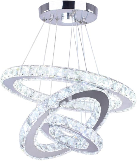 3 Ring Modern Crystal Chandelier Light Fixture Round LED Pendant Lighting Chrome