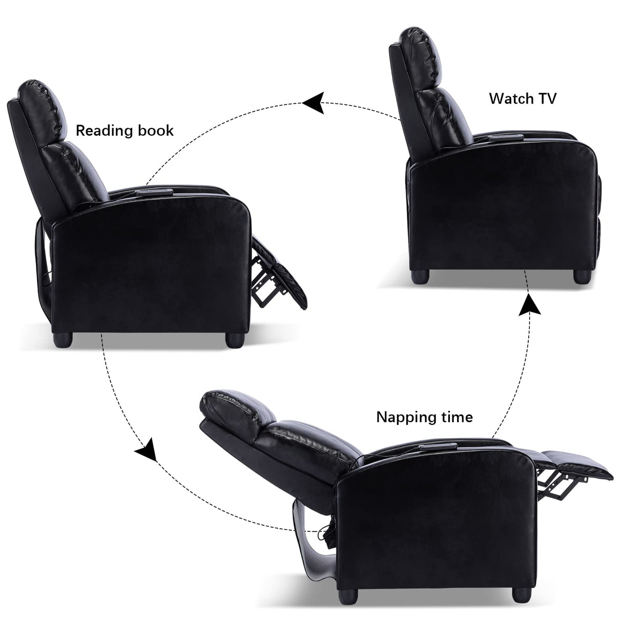 PU Leather Massage Recliner Chair Winback Recliner Chairs, Modern Padded