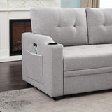 Linen Fabric Sleeper Sectional Sofa Convertible Pull Out Couch Bed