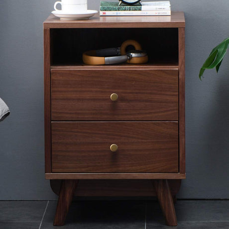 Side Table All Solid Wood Bedside Cabinet with Double Drawer Storage Cabinet