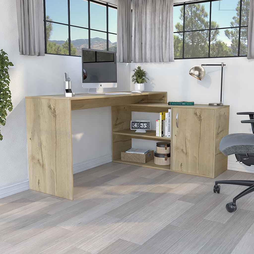 Modern L-Shaped Computer Desk with Open & Closed Storag