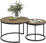 Round Nesting Coffee Table Set of 2, 27.6 inch White Marble Pattern Wooden Table Top