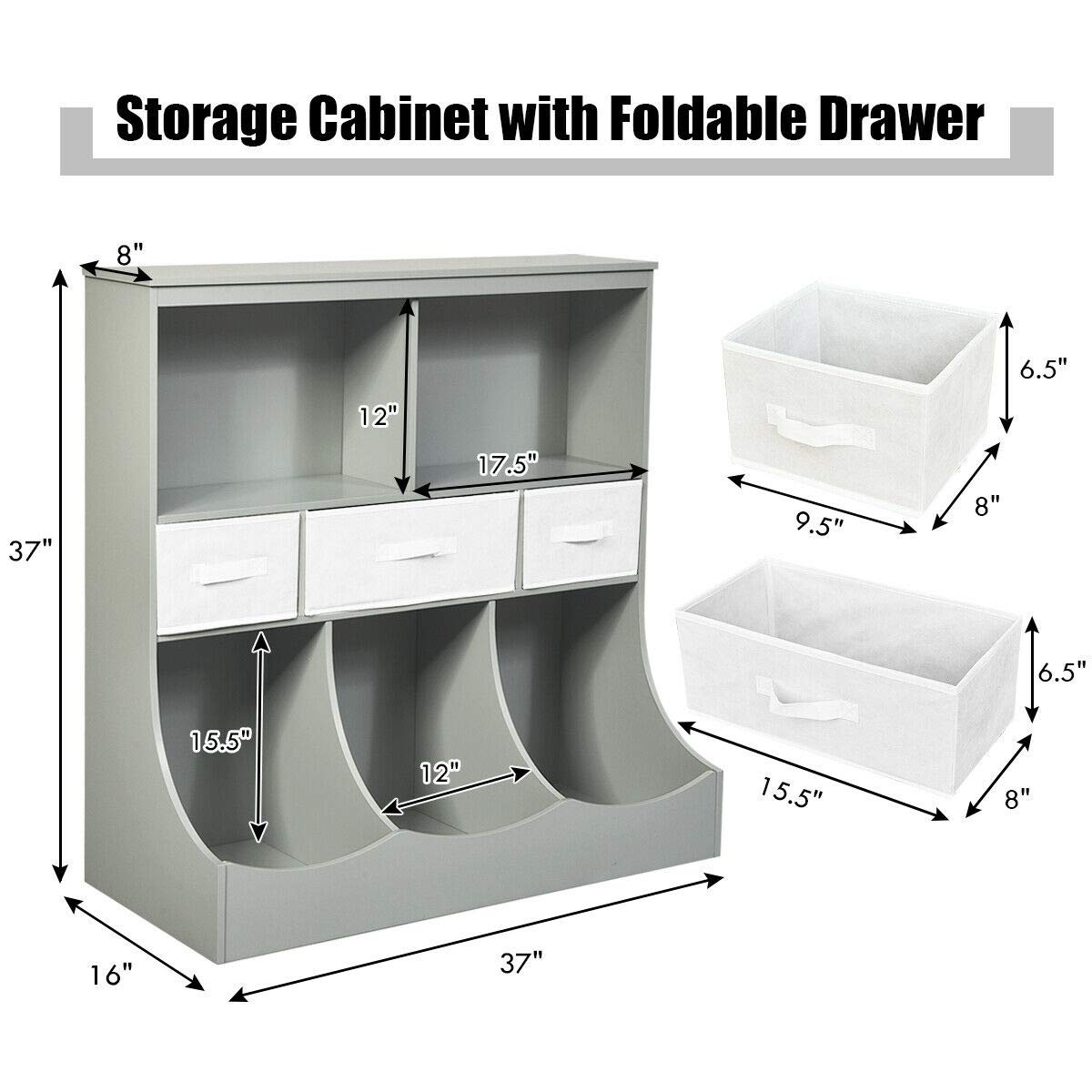 3-Tier Kids Bookcase Toddler Storage Organizer Cabinet Shelf w/ 8 Compartment