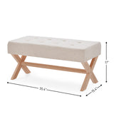 35-inch Entryway Bench, Upholstered End of Bed Bench for Living Room, Bedroom. Dinning Bench Seat with X-Shaped Legs for Kitchen, Solid Wood Indoor Bench for Foyer, Hallway (Beige)